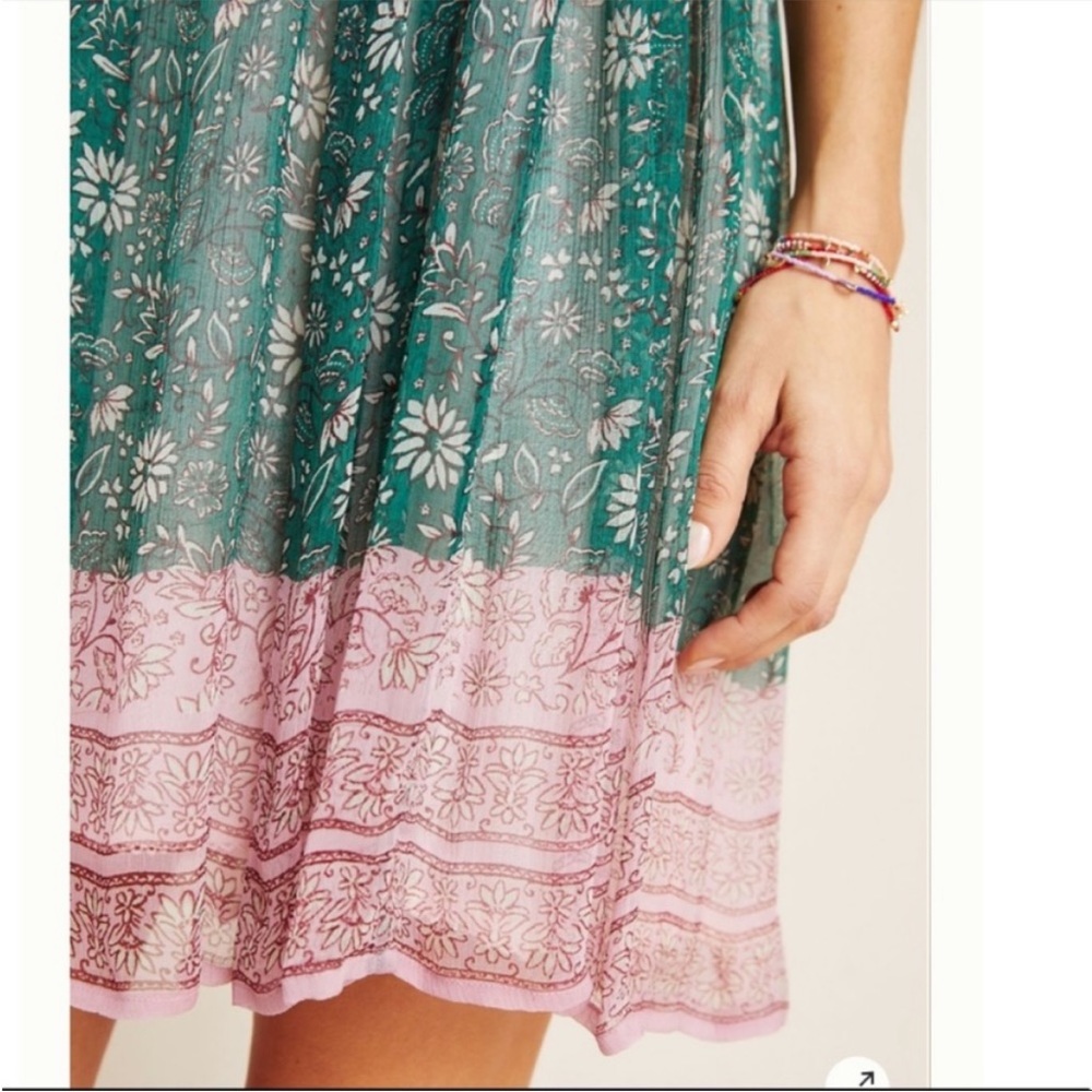 Anthropologie Maeve Adrian Dress Tunic Sheer with Slip Attached Size Small 💚🎀 - Picture 6 of 9